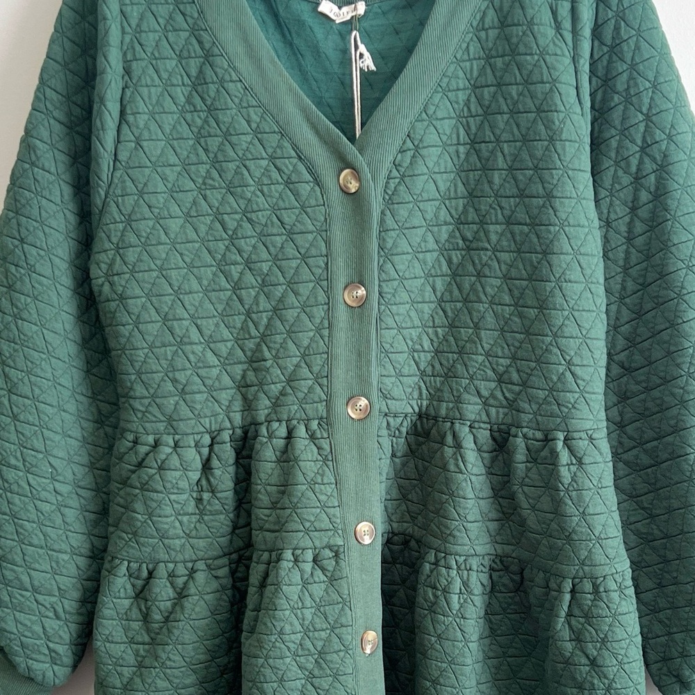 NWT Jodifl Long Sleeve Button Down Textured Quilted Dress - Picture 3 of 5